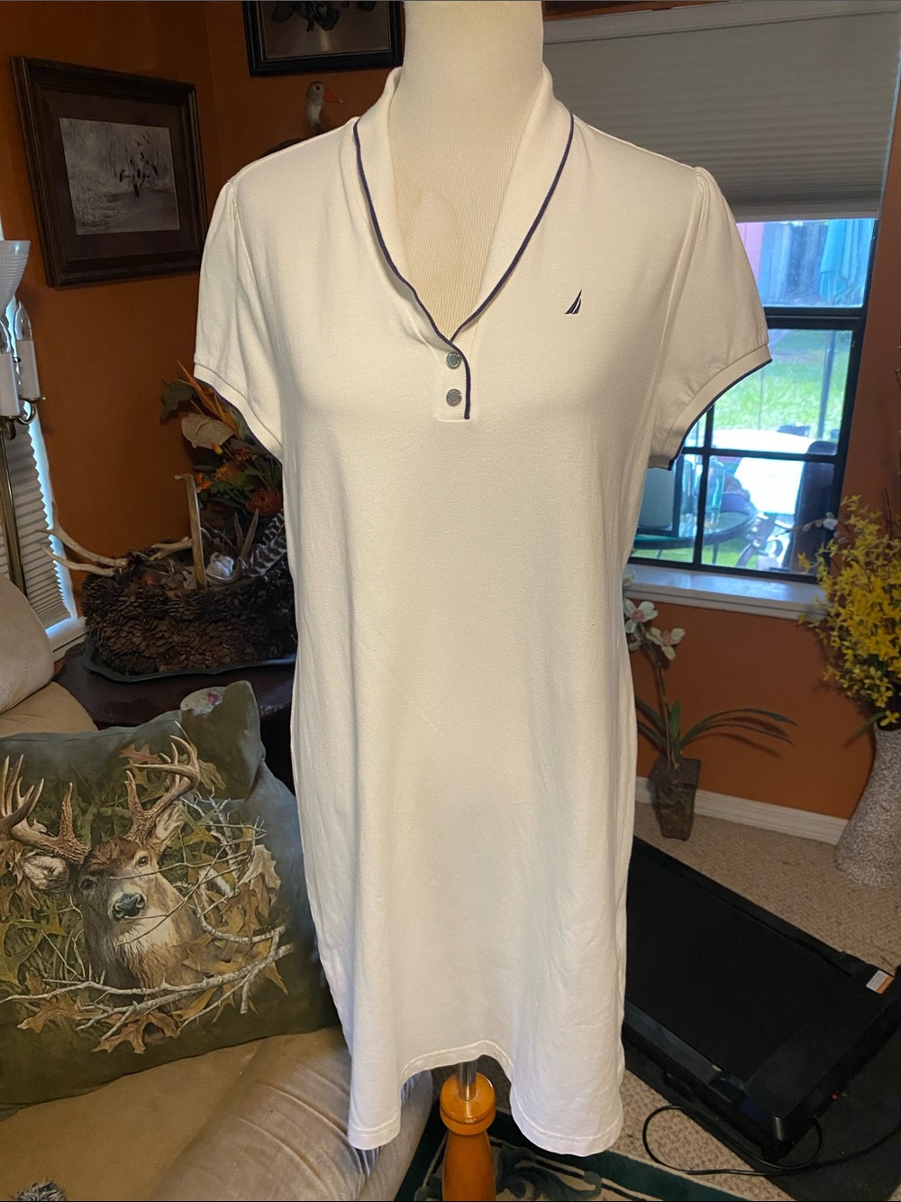 WHITE Cotton Short Sleeve Polo-style Dress